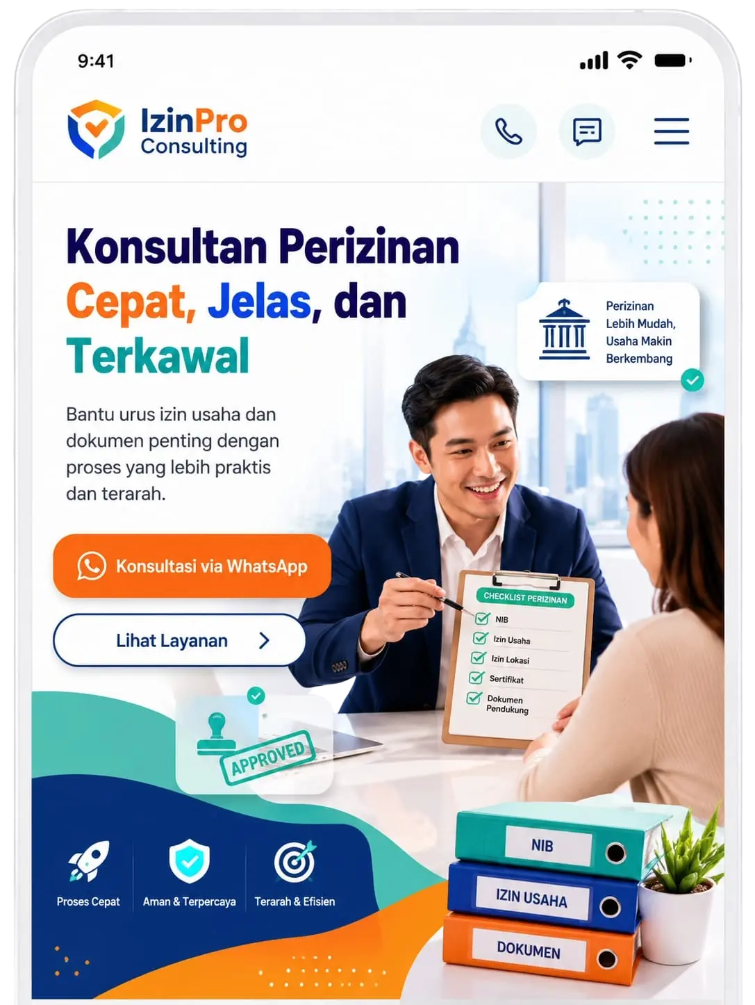 Ilustrasi tampilan template website usaha kopi di layar smartphone