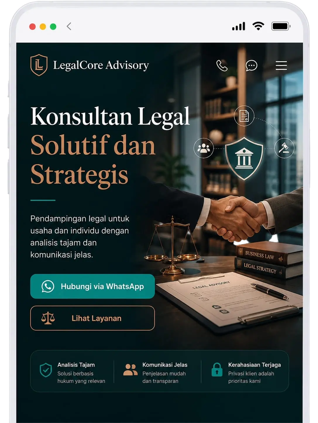 Ilustrasi tampilan template website usaha kopi di layar smartphone