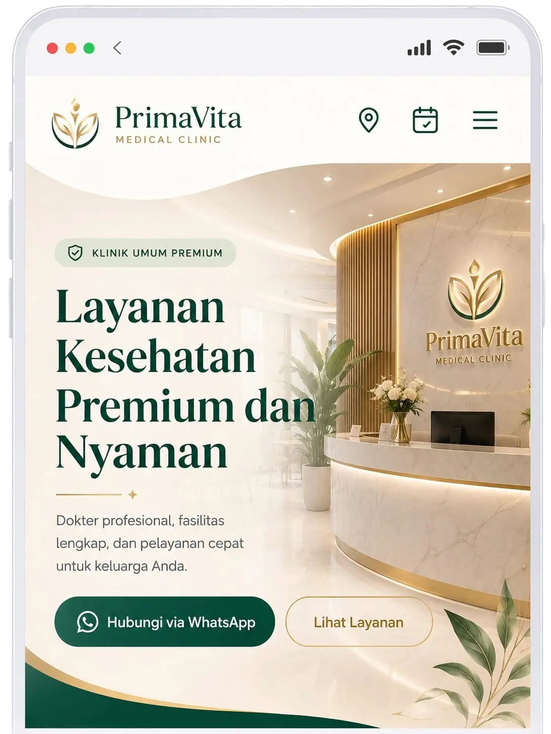 Ilustrasi tampilan template website usaha kopi di layar smartphone